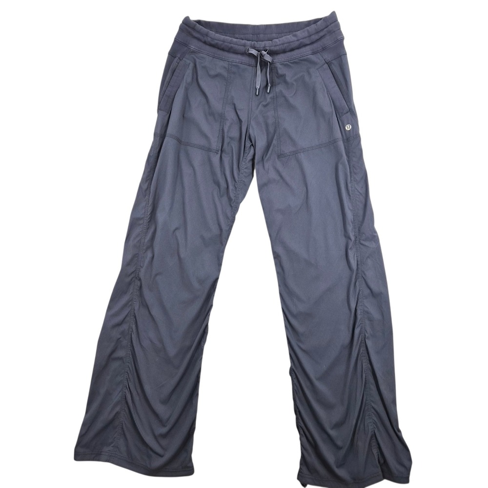 Lululemon Studio Pant II Unlined Grey Micro-Stripe Ruched Wide Leg Size 10